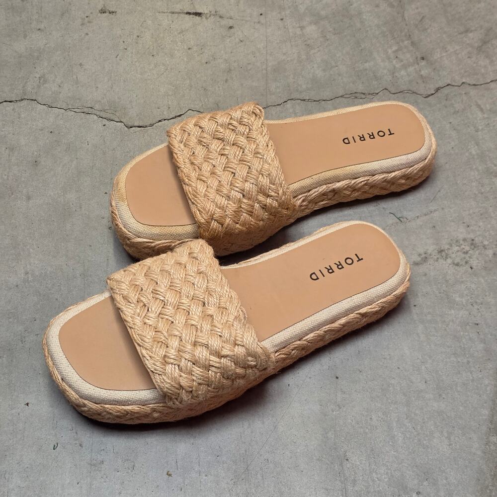 Torrid Slide Sandals Women US 8 Beige Woven Platform